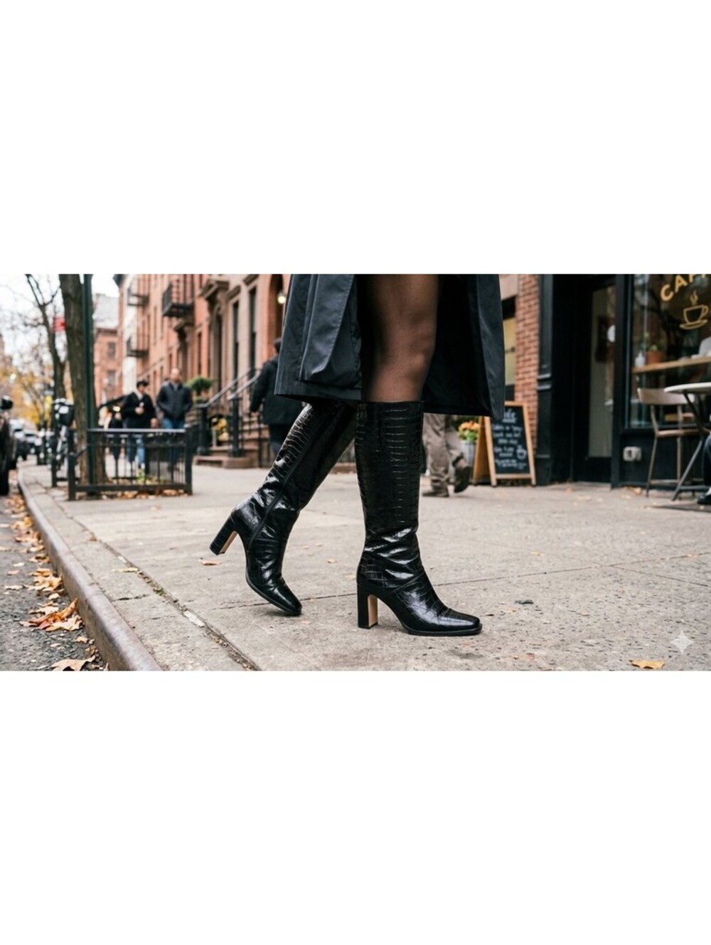 Bloomingdale's Sweet Black Croc Knee High Leather Boots Square Toe Y2K 90s 8.5